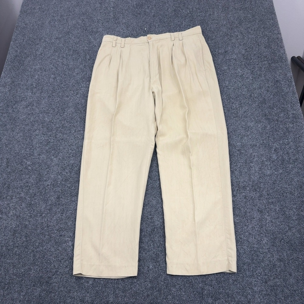 Joseph & Lyman Pants Mens 36x29 Tan Silk Pleated Dress Trousers Classic Luxury